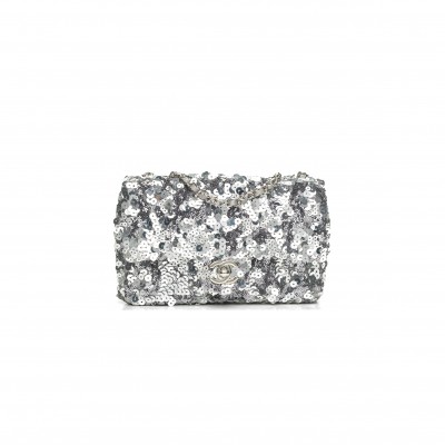 CHANEL SEQUIN CLASSIC SMALL FLAP SILVER (21*14*8cm) 